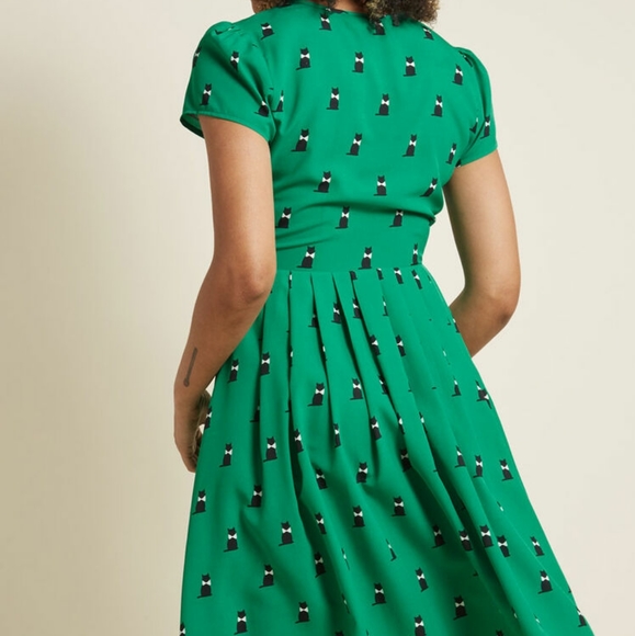 Modcloth Exploratory Style Cat Print A-Line Dress - Picture 3 of 12